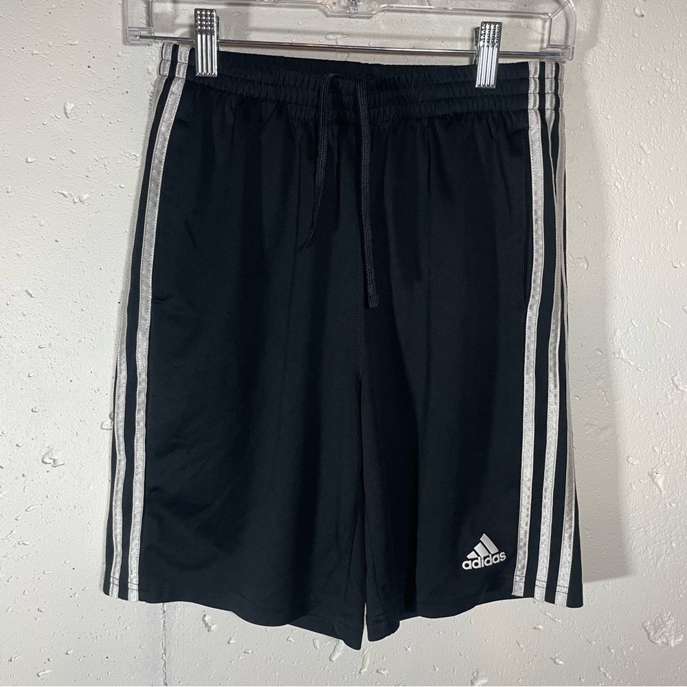 Adidas Boy’s Black Athletic Shorts with White Stripes